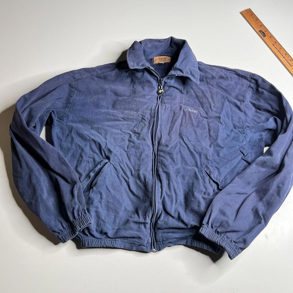 Vintage BMW Jacket Mens Large Blue Lifestyle Bomber Cotton Made In USA Logo